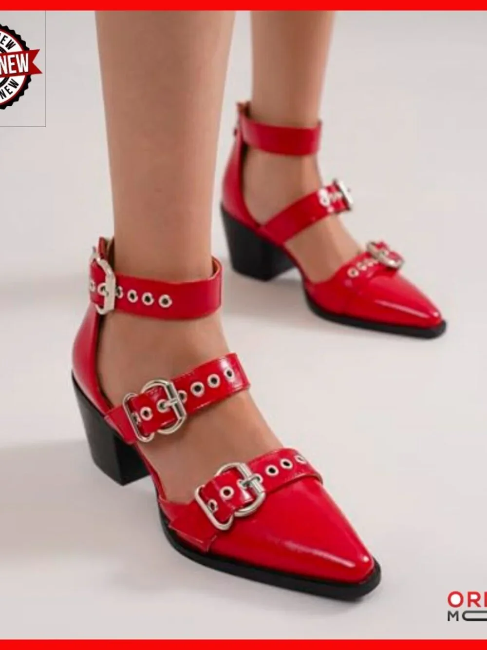 Women's Buckled Heel Pumps Pointed Toe Dress Shoes 2.5 Inch Block Heel